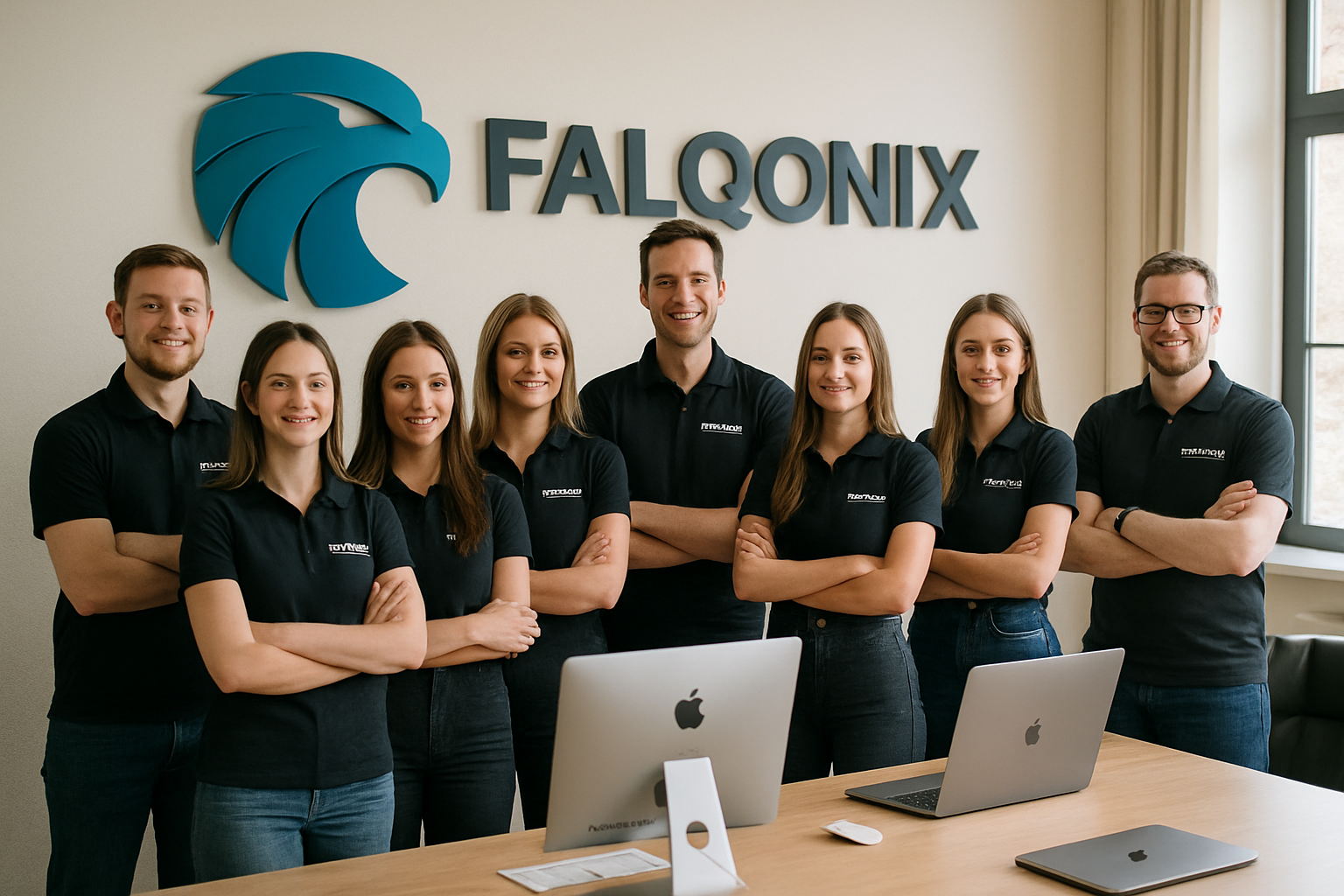 Falqonix Team in Modern Office Falqonix Team in Modern Office